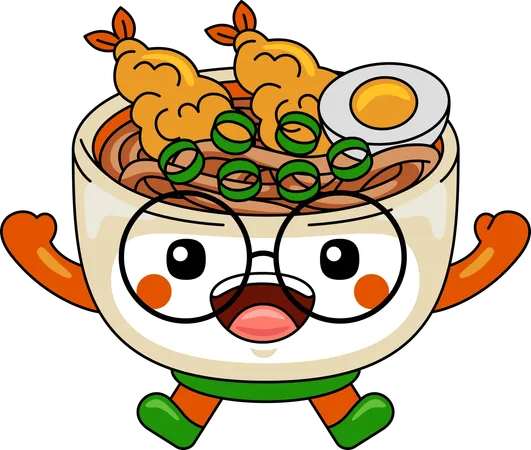 Personagem mascote Udon com braços abertos  Ilustração