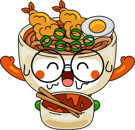 Personagem mascote udon com tigela udon  Ilustração