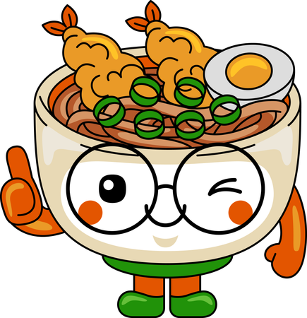 Personagem mascote Udon mostrando polegares para cima  Ilustração