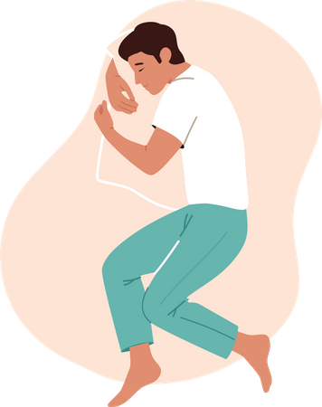 Personagem masculino dormindo em pose relaxada  Ilustração