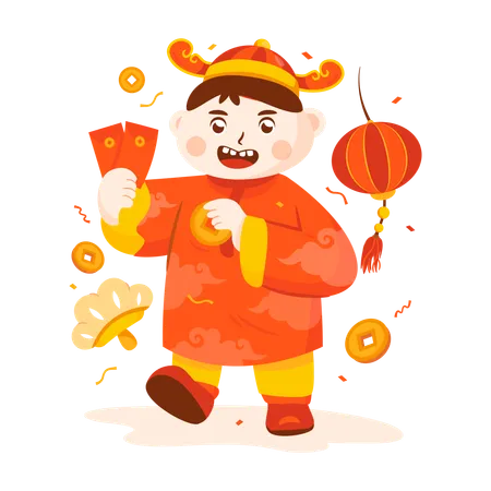 Personagem menino chinês  Ilustração