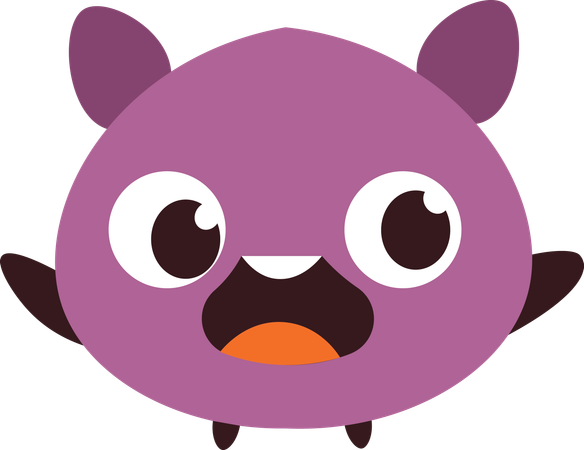 Personagem monstro morcego roxo feio e assustador fofo com expressão de choque  Ilustração