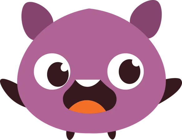 Personagem monstro morcego roxo feio e assustador fofo com expressão de choque  Ilustração