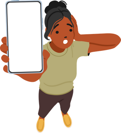 Personagem feminina segura smartphone  Ilustração
