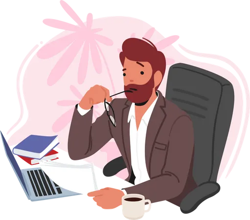 Personagem de professor masculino atencioso com laptop  Ilustração