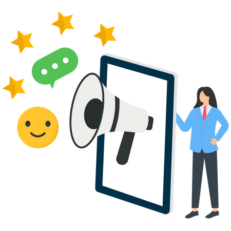 Personagens dando cinco estrelas e emoji ao serviço de helpdesk  Ilustração