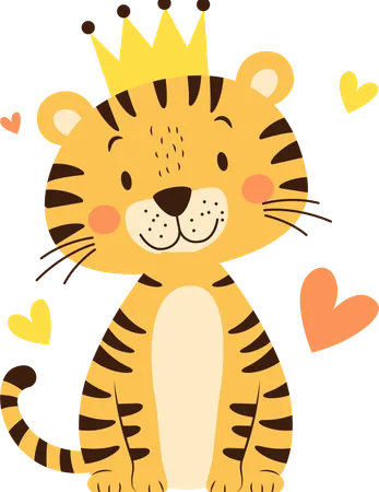 Personaje animal tigre con corona de rey  Ilustración