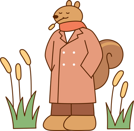 Personaje de ardilla con chaqueta de invierno  Ilustración