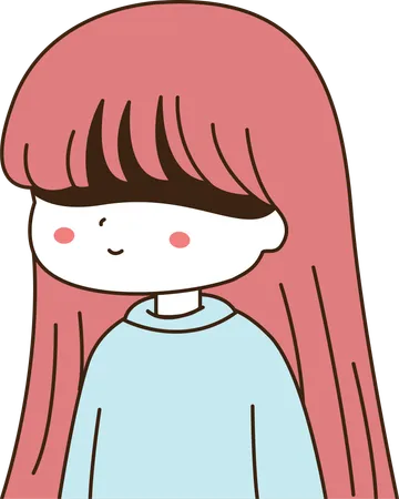 Personaje lindo de chica chibi de pelo largo y rojo  Ilustración