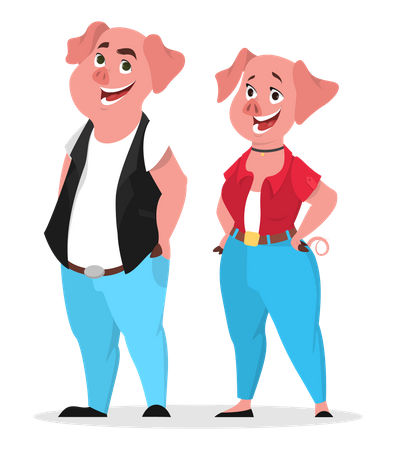 Personaje de cerdo con ropa humana. animal adolescente  Ilustración