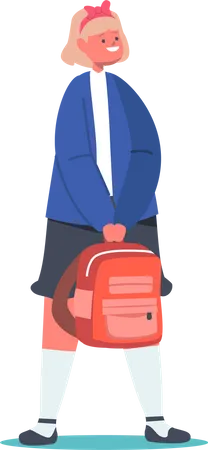 Personaje de colegiala alegre sosteniendo mochila  Ilustración