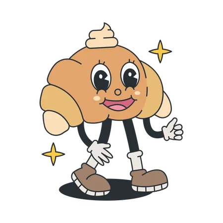 Personaje de croissant mostrando pulgares hacia arriba  Ilustración