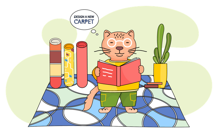 Personaje de dibujos animados de pie con un libro en la habitación de los niños  Ilustración