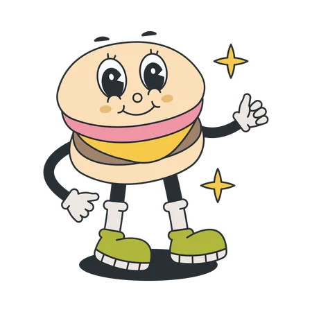 Personaje de hamburguesa mostrando pulgares hacia arriba  Ilustración