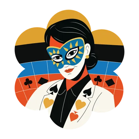 Mujer máscara, personaje, póquer, casino, baraja  Illustration