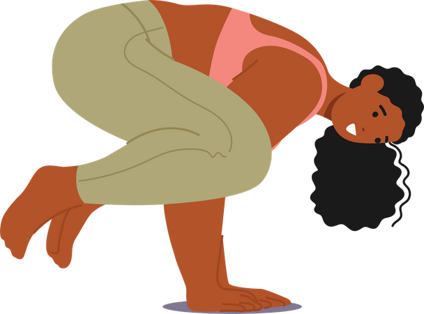 Personaje de mujer empoderada de talla grande practicando con gracia pose de yoga  Ilustración