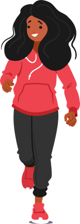 Personaje de niña sonriente corriendo con sudadera y pantalones  Ilustración