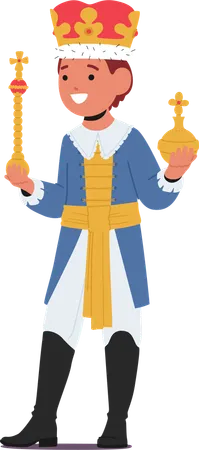 Personaje de niño joven con traje de rey real  Ilustración