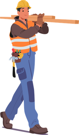 Personaje de trabajador de la construcción con casco y chaqueta de alta visibilidad  Ilustración