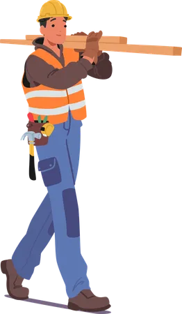 Personaje de trabajador de la construcción con casco y chaqueta de alta visibilidad  Ilustración