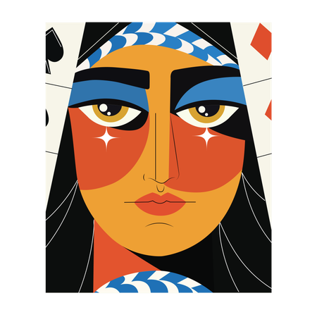 Cara de póquer, mujer, personaje, póquer, casino,  Illustration