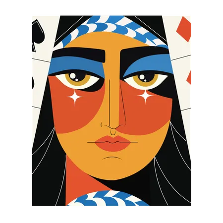 Cara de póquer, mujer, personaje, póquer, casino,  Illustration