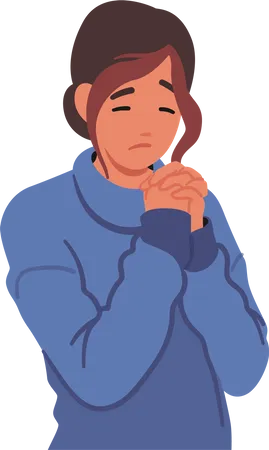 Personaje femenino rezando. Mujer aislada con los ojos cerrados y las manos cruzadas, en actitud de reverencia  Ilustración
