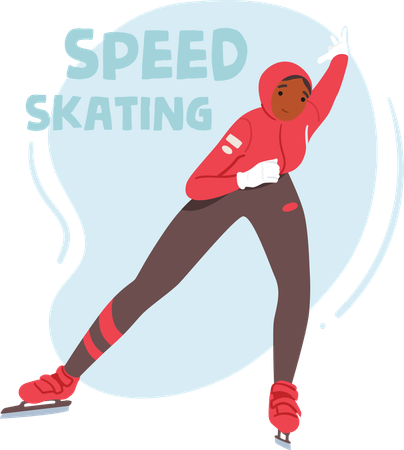 Personaje femenino participa en patinaje de velocidad.  Ilustración