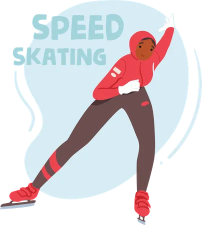 Personaje femenino participa en patinaje de velocidad.  Ilustración