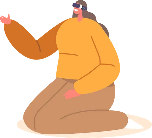 Personaje femenino usa gafas vr  Ilustración