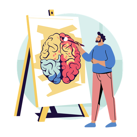 Personaje haciendo pintura sobre lienzo  Ilustración