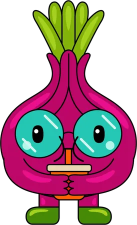 Personaje mascota cebolla bebiendo jugo  Ilustración