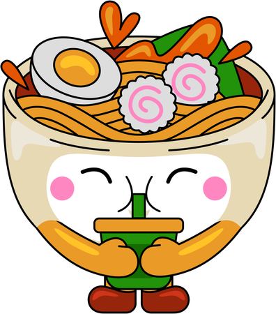 Personaje de mascota de ramen bebiendo jugo  Ilustración