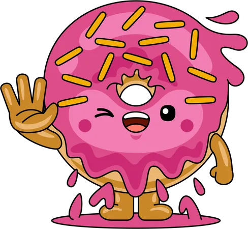 Personaje de mascota de donut saludando con la mano  Ilustración