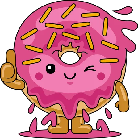 Personaje de mascota de donut que muestra pulgares hacia arriba  Ilustración