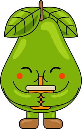 Personaje mascota pera bebiendo jugo  Ilustración