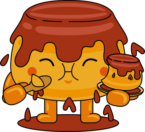 Personaje mascota de Purin comiendo purin  Ilustración