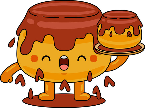 Personaje mascota de Purin sosteniendo purin  Ilustración