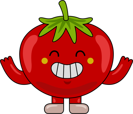 Personaje mascota de tomate levantando ambas manos  Ilustración