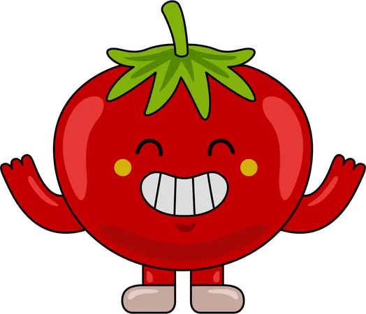 Personaje mascota de tomate levantando ambas manos  Ilustración