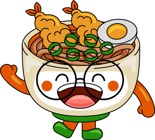 Personaje mascota Udon saludando con la mano  Ilustración