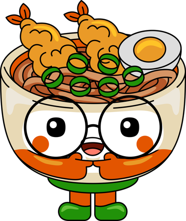 Personaje mascota udon de pie  Ilustración