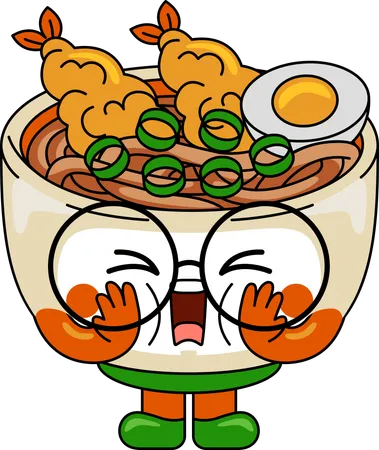 Personaje mascota udon gritando  Ilustración