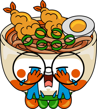 Personaje mascota udon llorando  Ilustración