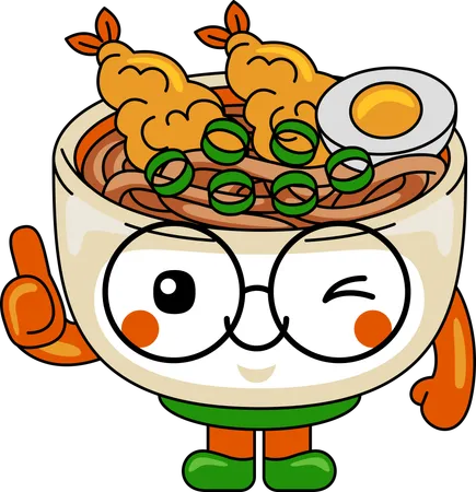 Personaje mascota Udon que muestra los pulgares hacia arriba  Ilustración