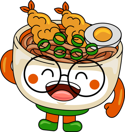 Personaje mascota udon riendo  Ilustración