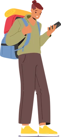 Personaje masculino con mochila.  Ilustración