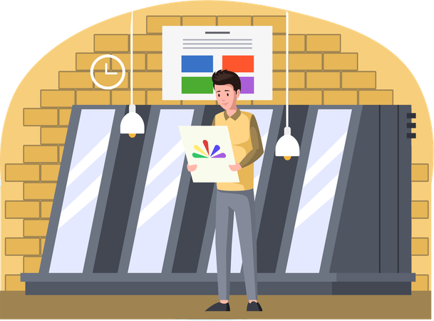 Personaje masculino en la producción de grabados  Ilustración