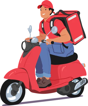 Carácter de mensajero eficiente en un scooter ágil  Ilustración