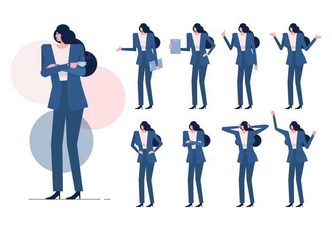 Carácter de mujer de negocios con acción diferente  Ilustración